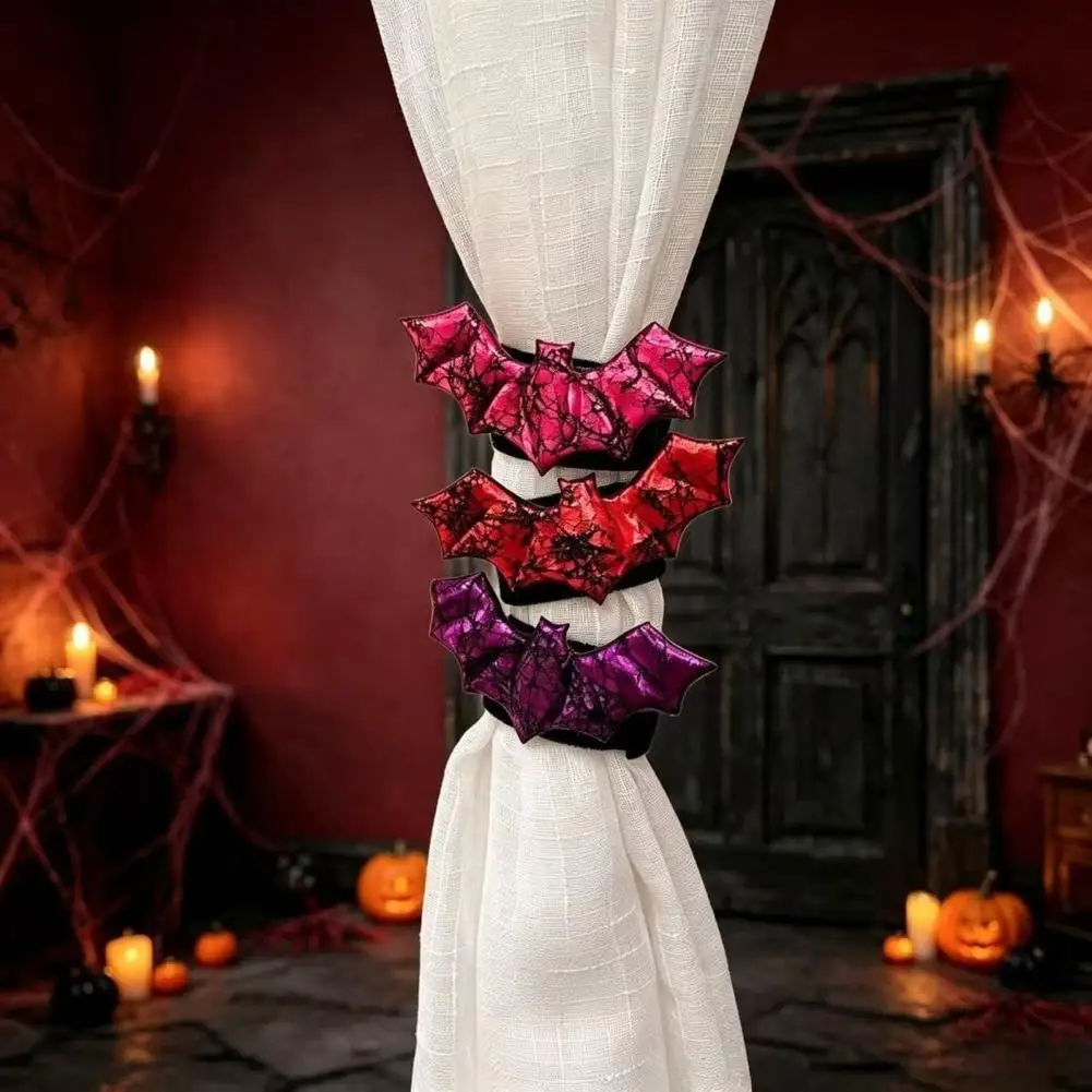 Flexible Elastic Curtain Buckles Halloween Curtain Tiebacks Halloween Bat Curtain Tieback Set Glossy Drapery Holdback Haunted