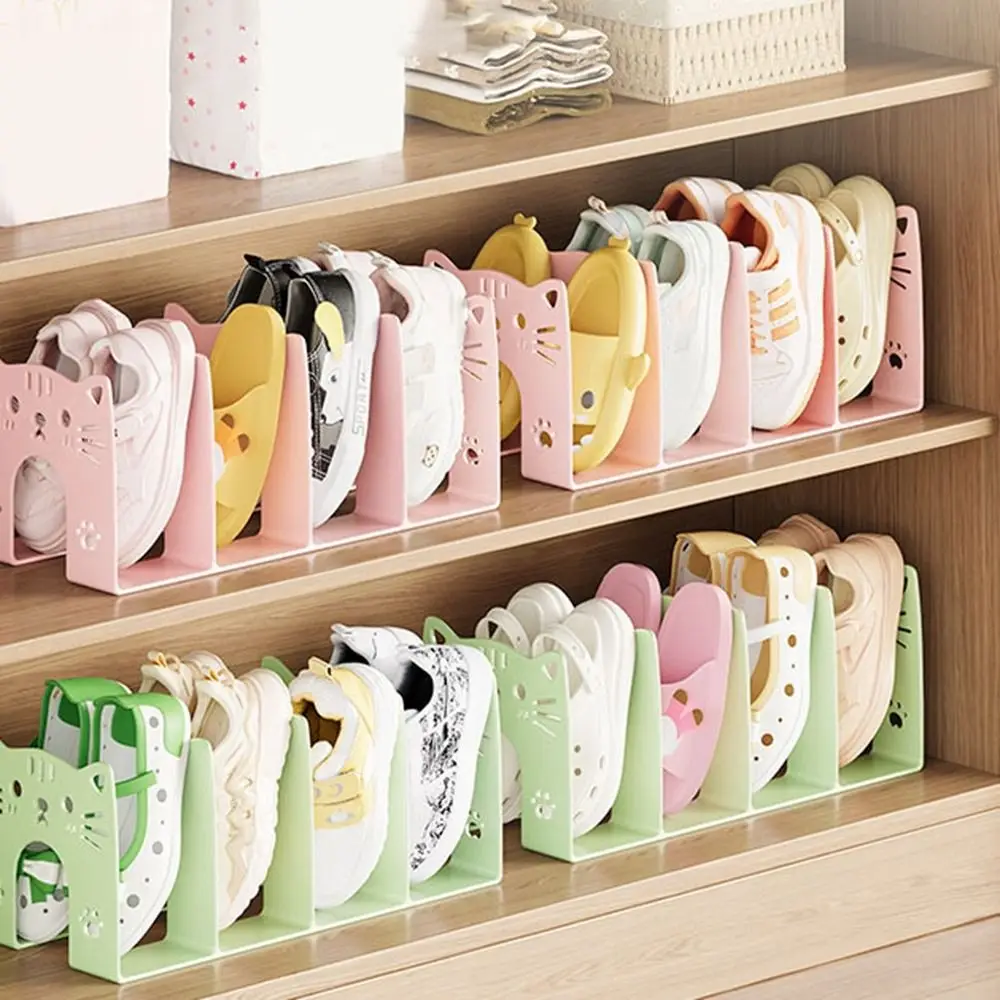 

2Pcs Plastic Kids Shoes Rack Large Capacity Stackable Divider Bookshelf Space Saving Shoe Cabinet Storage Rack Living Room