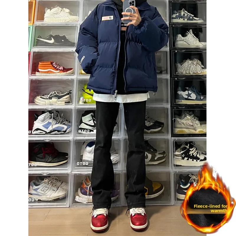 

Мужские джинсы Pure Bla Fce с подкладкой, осенне-зимние, в американском стиле, с рваным краем, модные, брендовые, прямого кроя