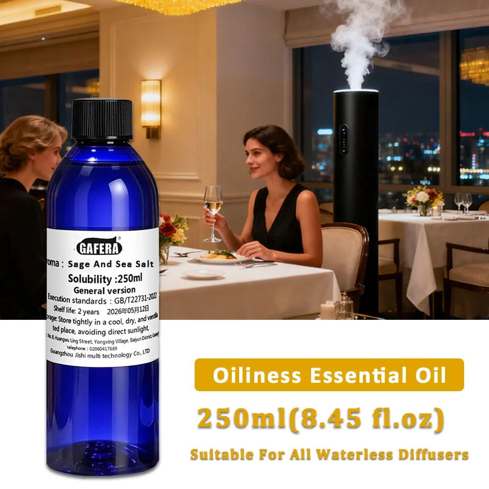 GAFERA 250ml (8.45 fl.oz) Sage And Sea Salt Essential Oils, For All Waterless Diffuser, Hotel Aroma Machine Replenishes Essence