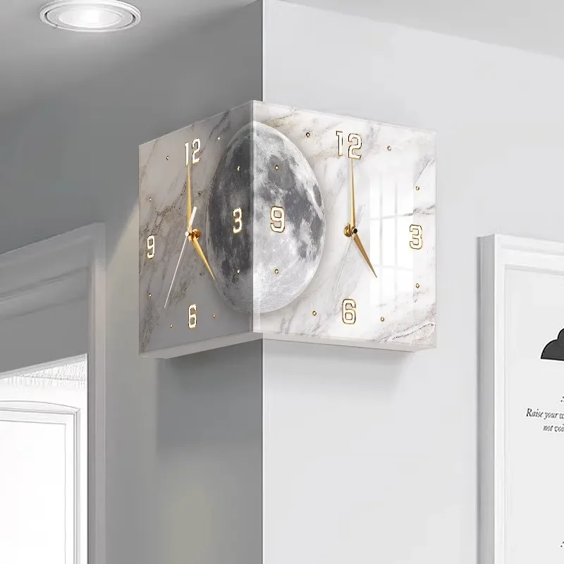 Corner Wall Clock Double Sided Creative LED Living Room Decoration Digital 3D Clock