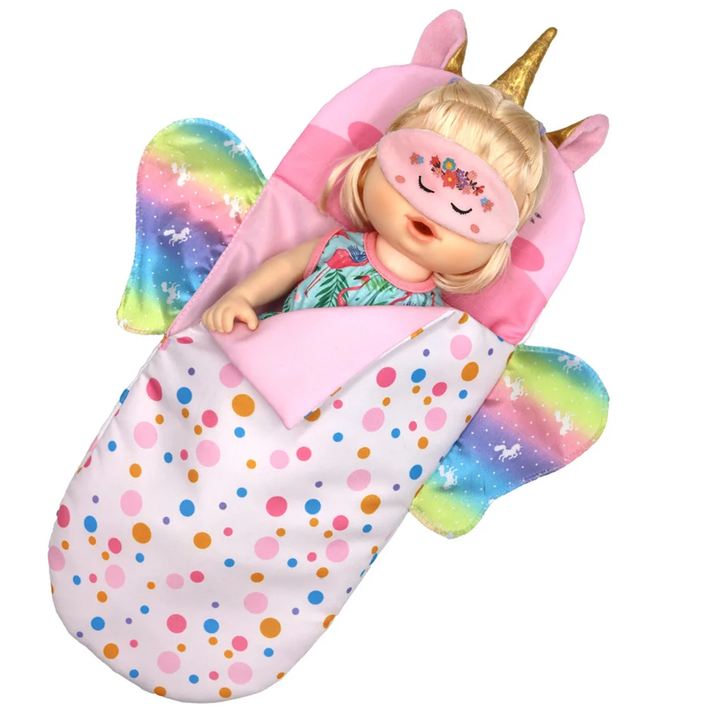 

Doll Clothes and Doll Sleeping Bag Set with Unicorn Style Sleeping Bag Pillow Eye Mask for 10-12 Inch Doll