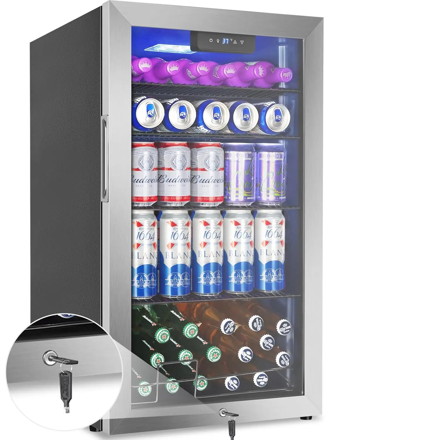 3.2 Cu.Ft 128 Cans Beverage Refrigerator Cooler Mini Drink Fridge Glass Door for Beer Soda Wine Beer Fridge Customized