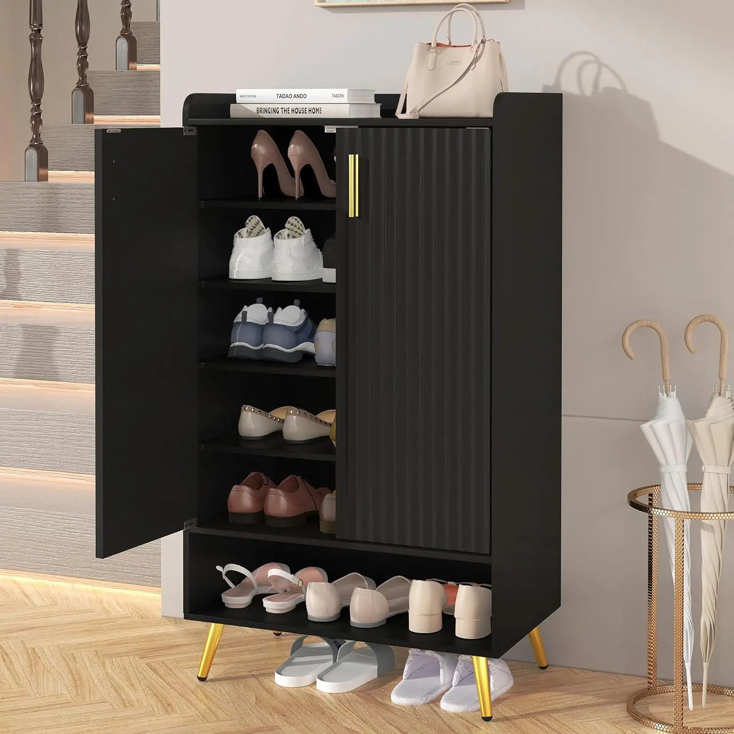 

Shoe Storage Cabinet for Entryway - 6-Tier Shoe Cabinet with Doors & Metal Legs, Adjustable Shelves Shoe Rack Organizer for Entr