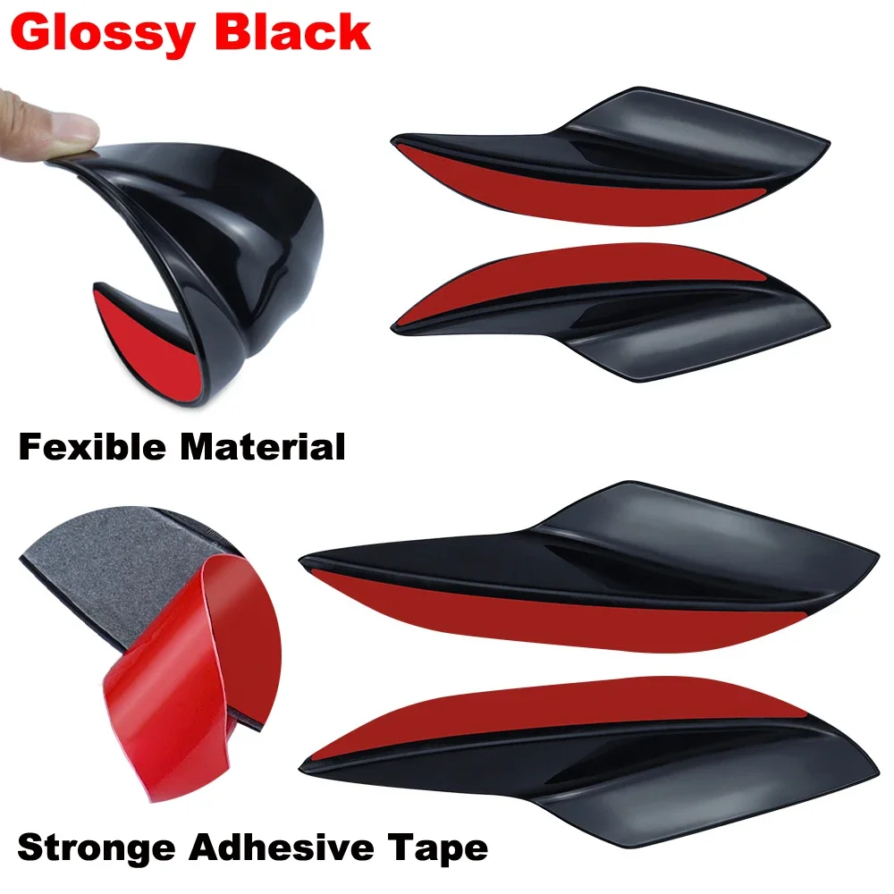 4PCS set of universal glossy black car front bumper lip rubber spoiler design spoiler splitter duckwing sticker decoration kit