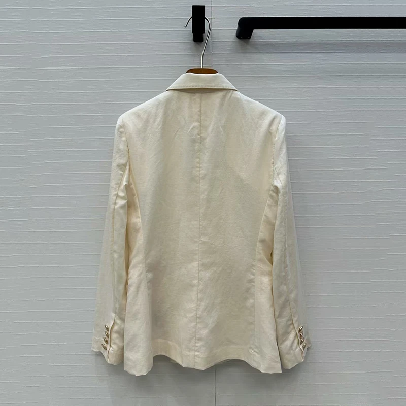 Women's double-breasted linen blazer, casual old-money style jacket, high-quality 100% linen top, autumn, new arrival, 2025