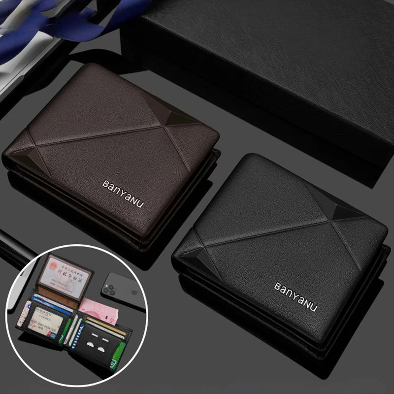 Men's Wallet Multiple Compartments Genuine Leather Mini Purse Casual Design Bifold Wallet Brand Short Slim Wallet