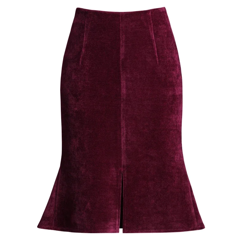 

Autumn Winter Fashion Knee Length Women Plus Size S-3XL Mermaid Style Fish Tail Stretch Ladies Velvet Skirt