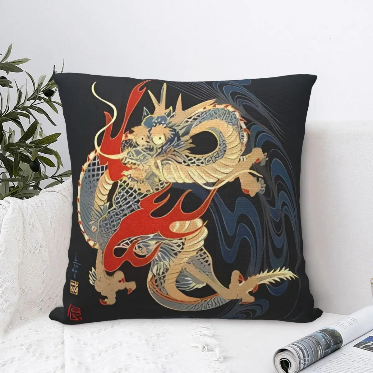 Pillow Cover Japanese Tattoo Dragon Printed Cushion Cover Vintage Novelty Pillow Case For Living Room Chair Pillowcases