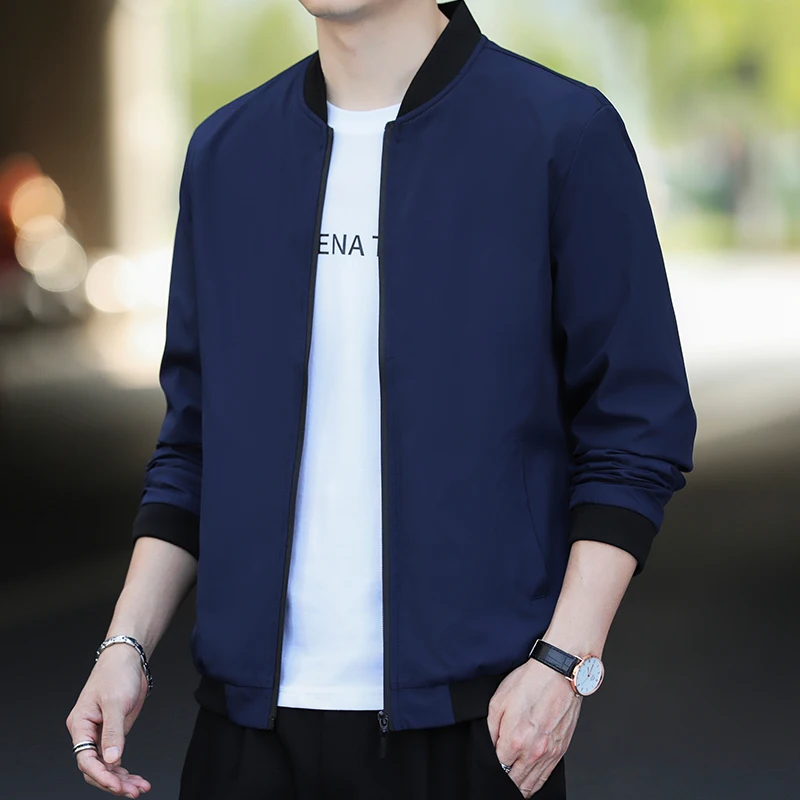 

Men's Baseball Neck Zipper Windbreaker Coat Cycling Coat Spring and Autumn New Men's Jacket Coat Simple Solid Youth Jacket