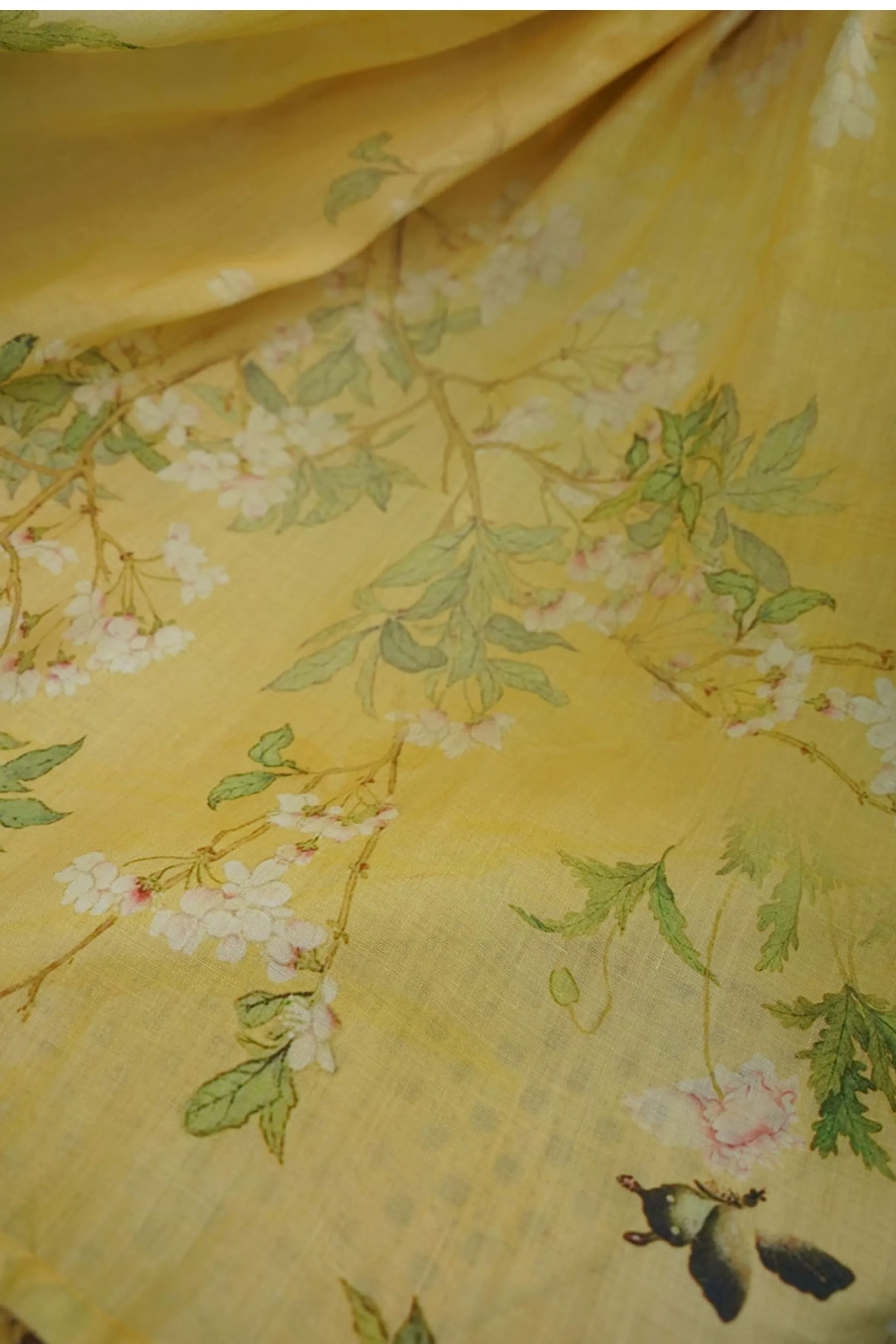 

1yard pure ramie fabrics for clothing Oriole and floral print patchwork one-piece dress cheongsam shirt sewing fabric