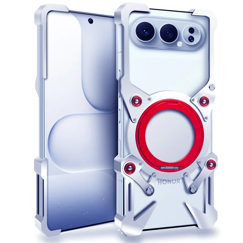 

Zimon Luxury Armor Metal Aluminum Phone Bumper For Honor 400 300 200 100 Pro Lite Cover Mechanical Purely Handmade Skull Case