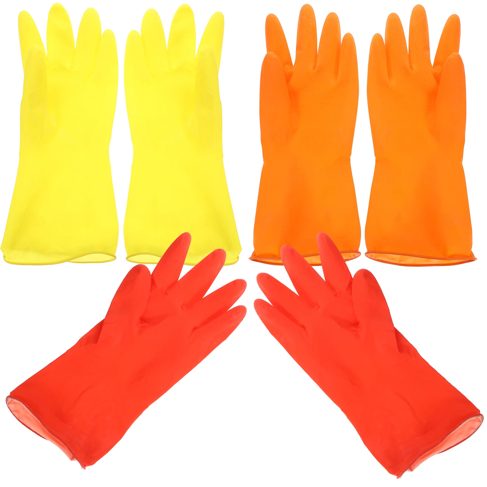 

3pcs Cleaning Latex Gloves L Size Red Yellow Orange 40g Each Anti Slip Dishwashing Kitchen Gloves for Cloth Washing Food