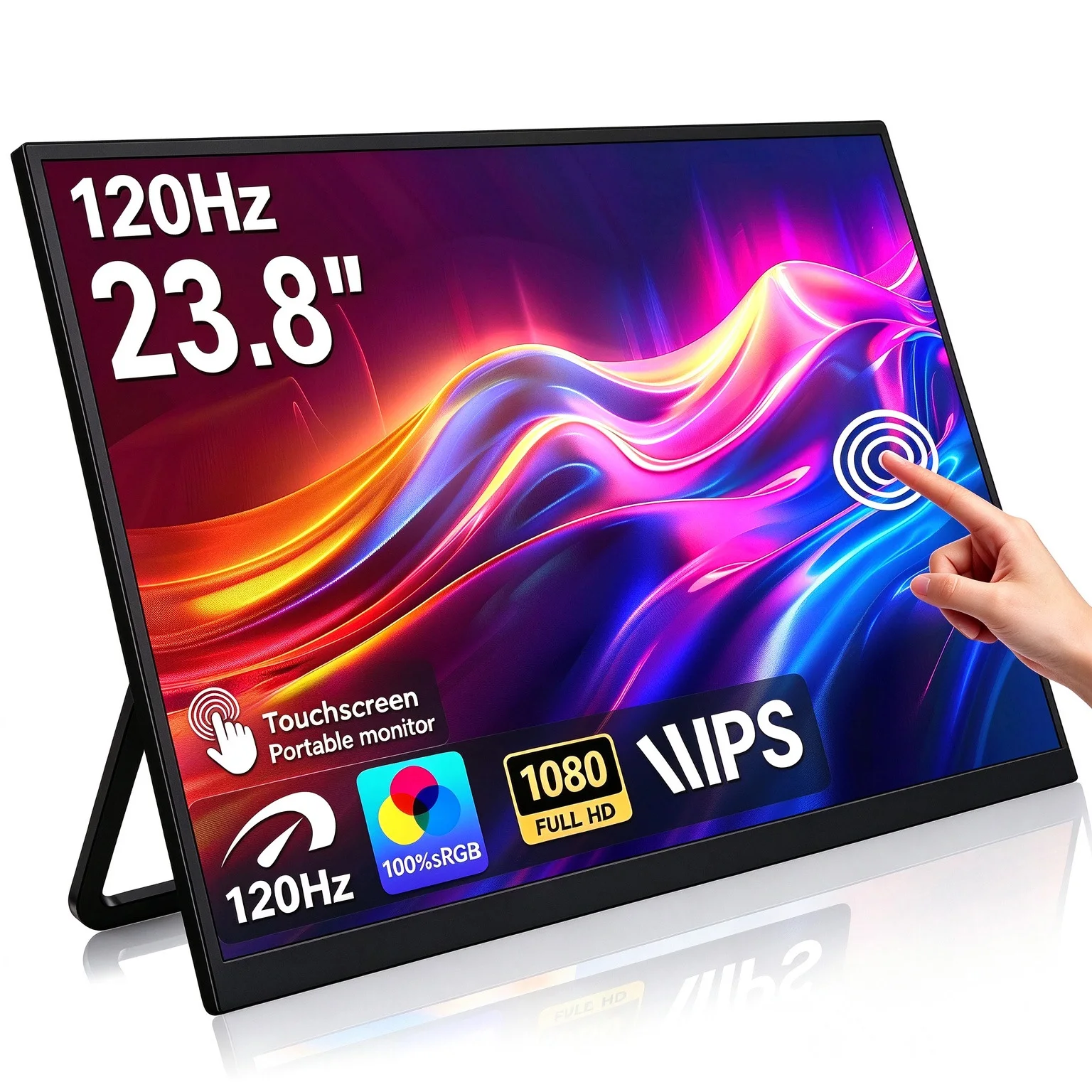 AHXJKA 23.8 Inch Touch Portable IPS Monitor FHD 1920×1080 120Hz 100%sRGB with Type-C Mini HDMI for Laptop PC PS Gaming Office
