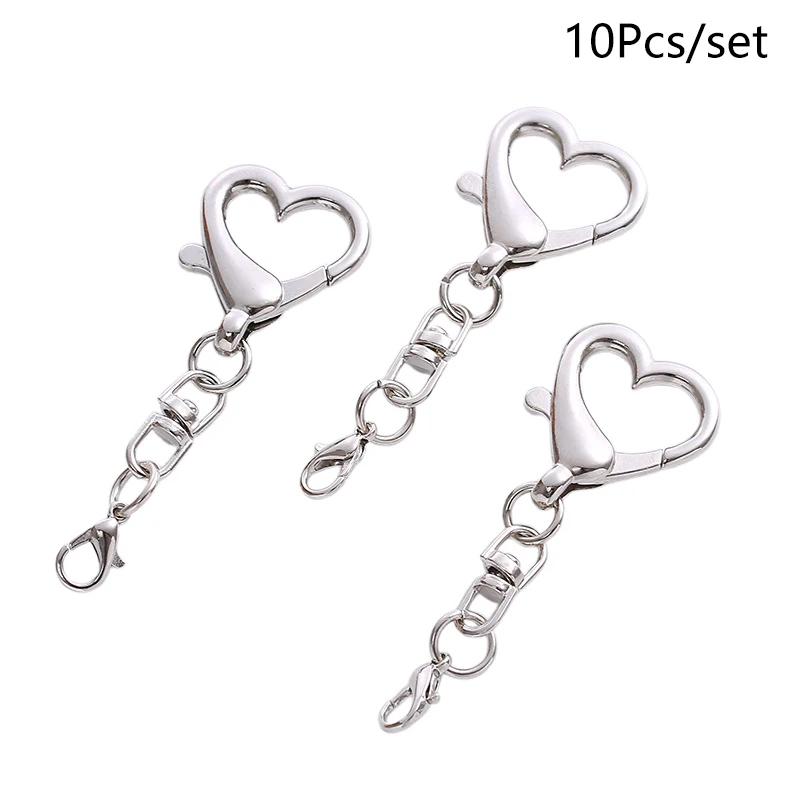 10 pezzi unici in lega con ciondolo portachiavi a forma di cuore, chiusura a forma di cuore per progetti fai da te, fascino della personalità