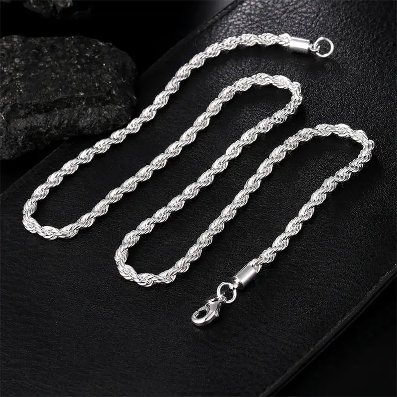 

New 925 Sterling Silver 8/16/18/20/22/24 Inches 4MM Rope Chain Man Necklace For Women Fashion Wedding Party Christmas Gift