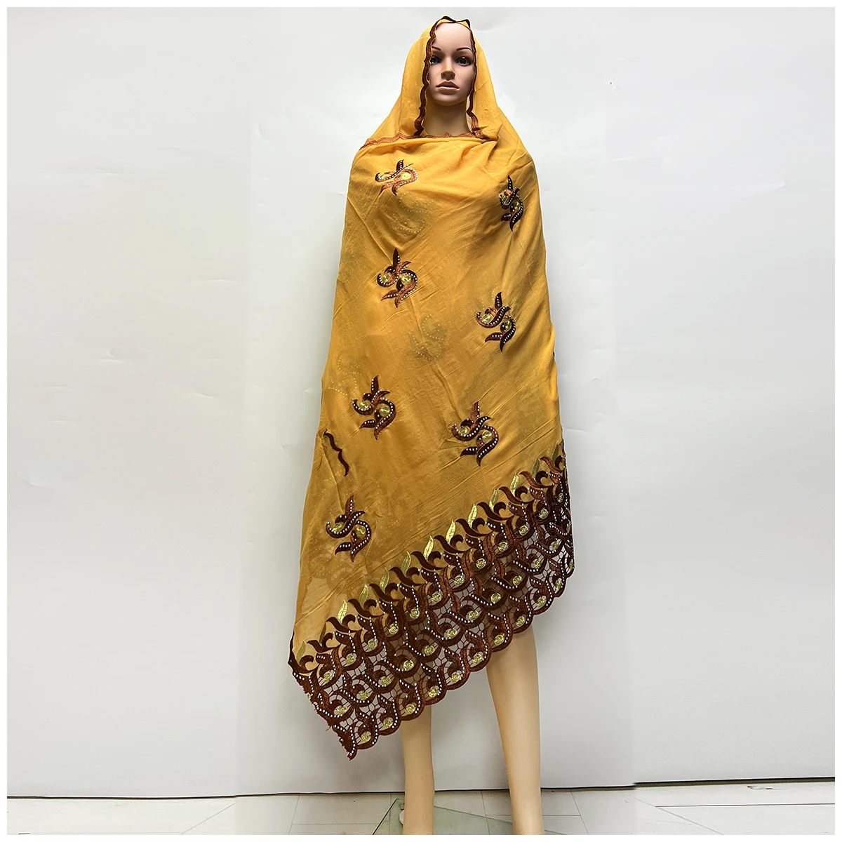 Hot Sale African Women Scarfs Cotton Circle Design Big Embrodiery 100% Cotton With Grenadine  Big Scarf for Shawls Pashmina