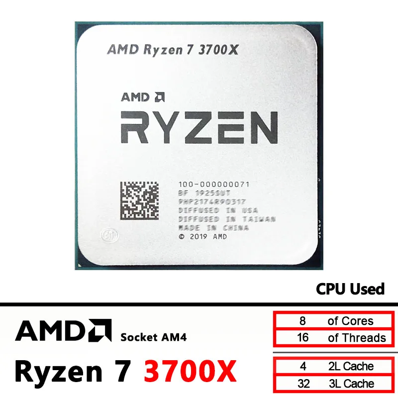 AMD 中古 Ryzen 7 3700X R7 3700X 3.6 GHz 65W 7NM L3=32M 100