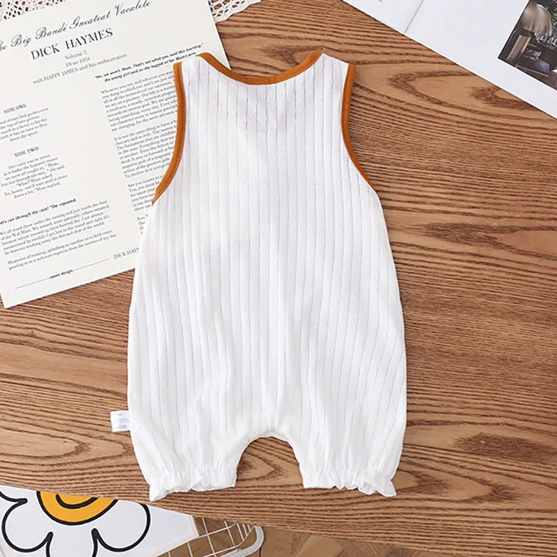 Summer Newborn Romper White Bear Baby Jumpsuits Sleeveless Soft Muslin Infant Boys Girls Clothes Toddler Sleepwear Kids Clothing