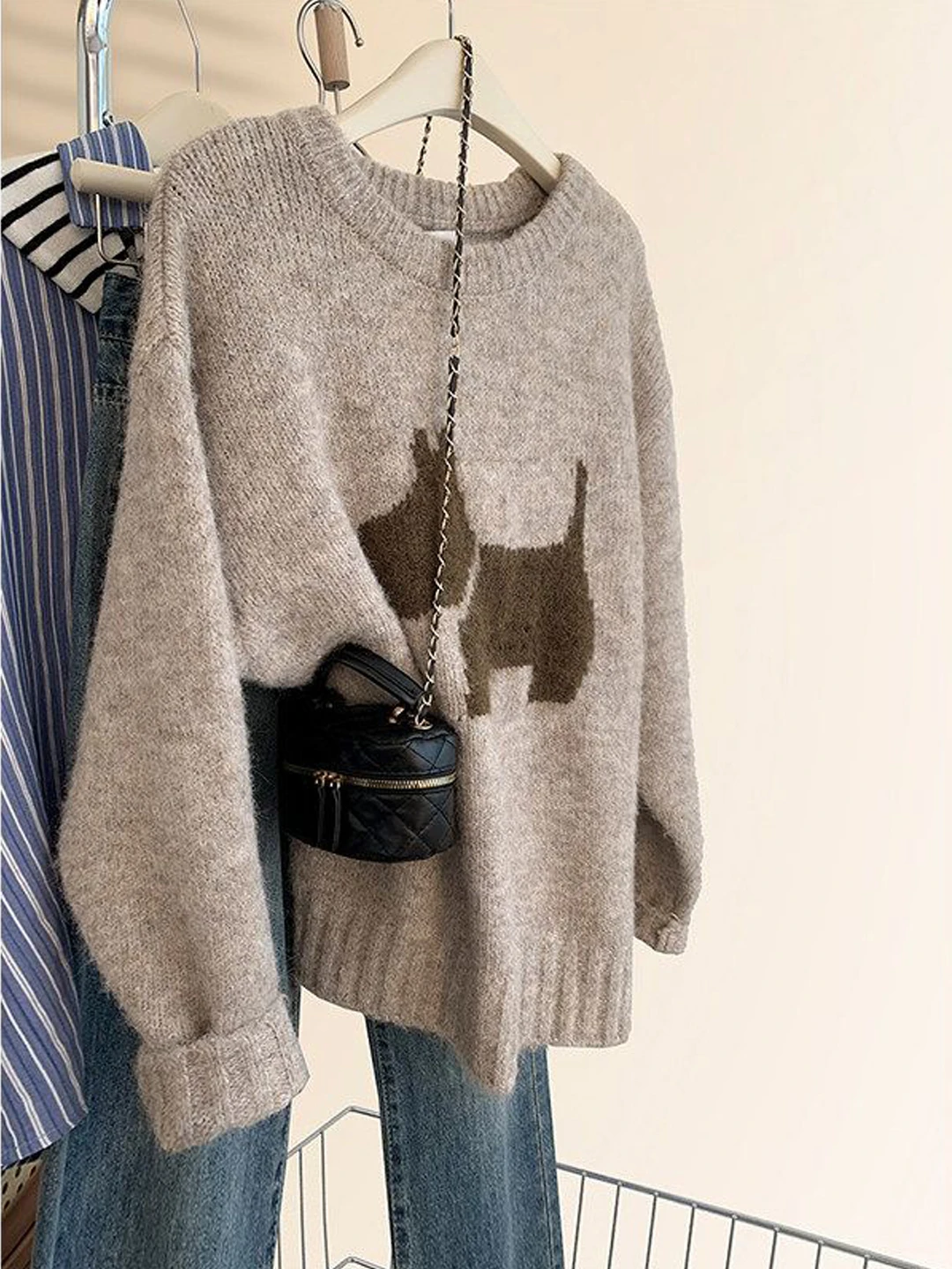 Women's Autumn Winter Thiened Bear Velvet Hooded Sweater Loose Lazy Sle Knitted Woolen Top Soft Comfortable Korean Version