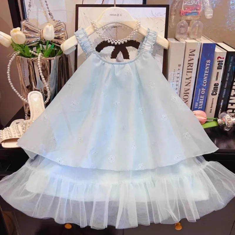 

TOY-Girls' Vest Dress2025Summer New Fashionable Embroidered Strap Princess Dress for Girls and Babies