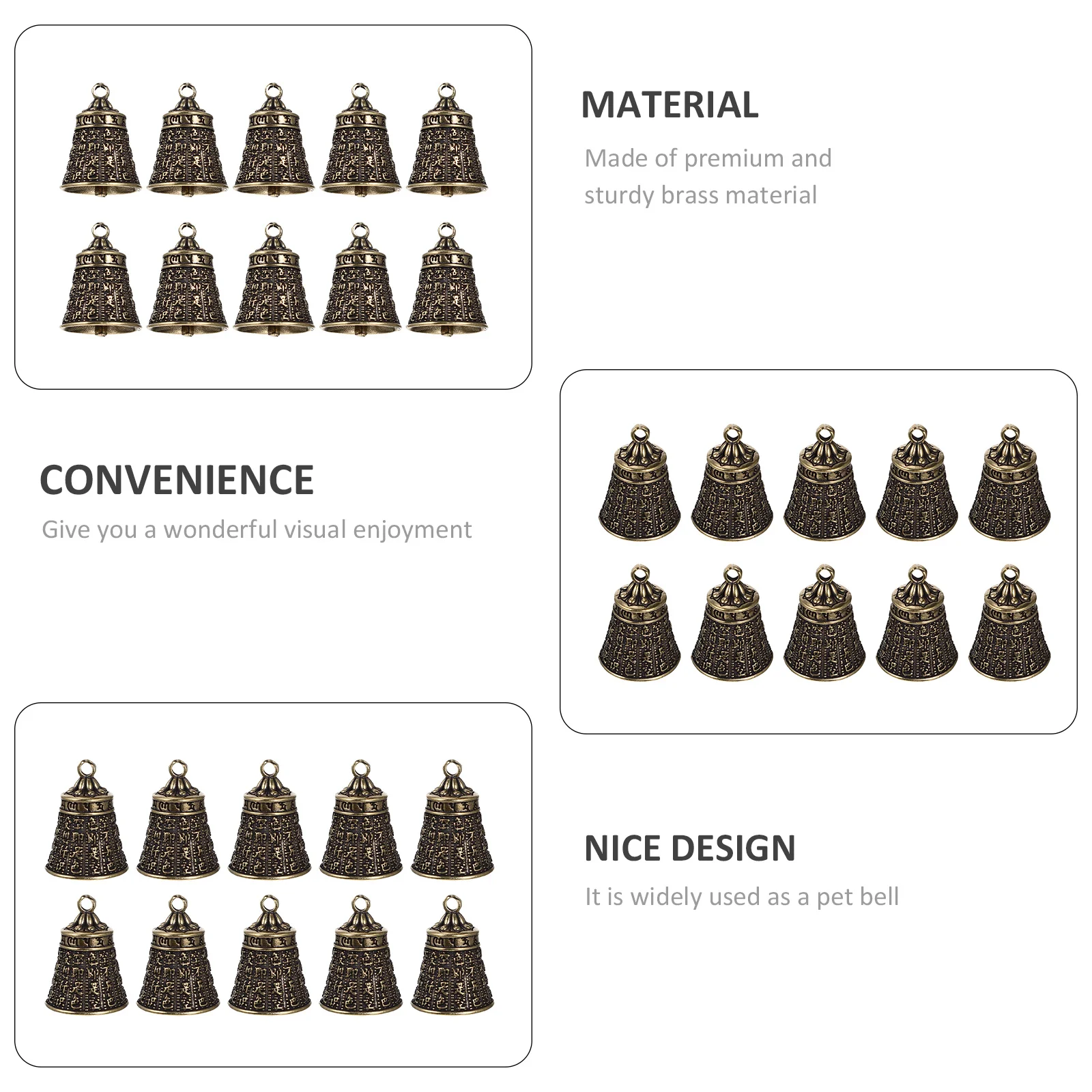 

10Pcs Retro Brass Bells Multi-Function Pet Supply Christmas Tree Table Centerpieces Pet Bells Cat Accessories Cat Supplies