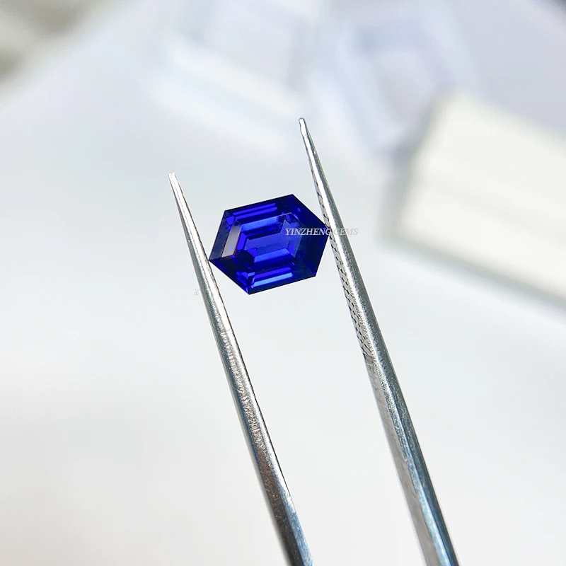 Manufacture high quality Sapphire royal blue Lab grown Elongated hexagon Cut shape loose gemstones for Jewelry making