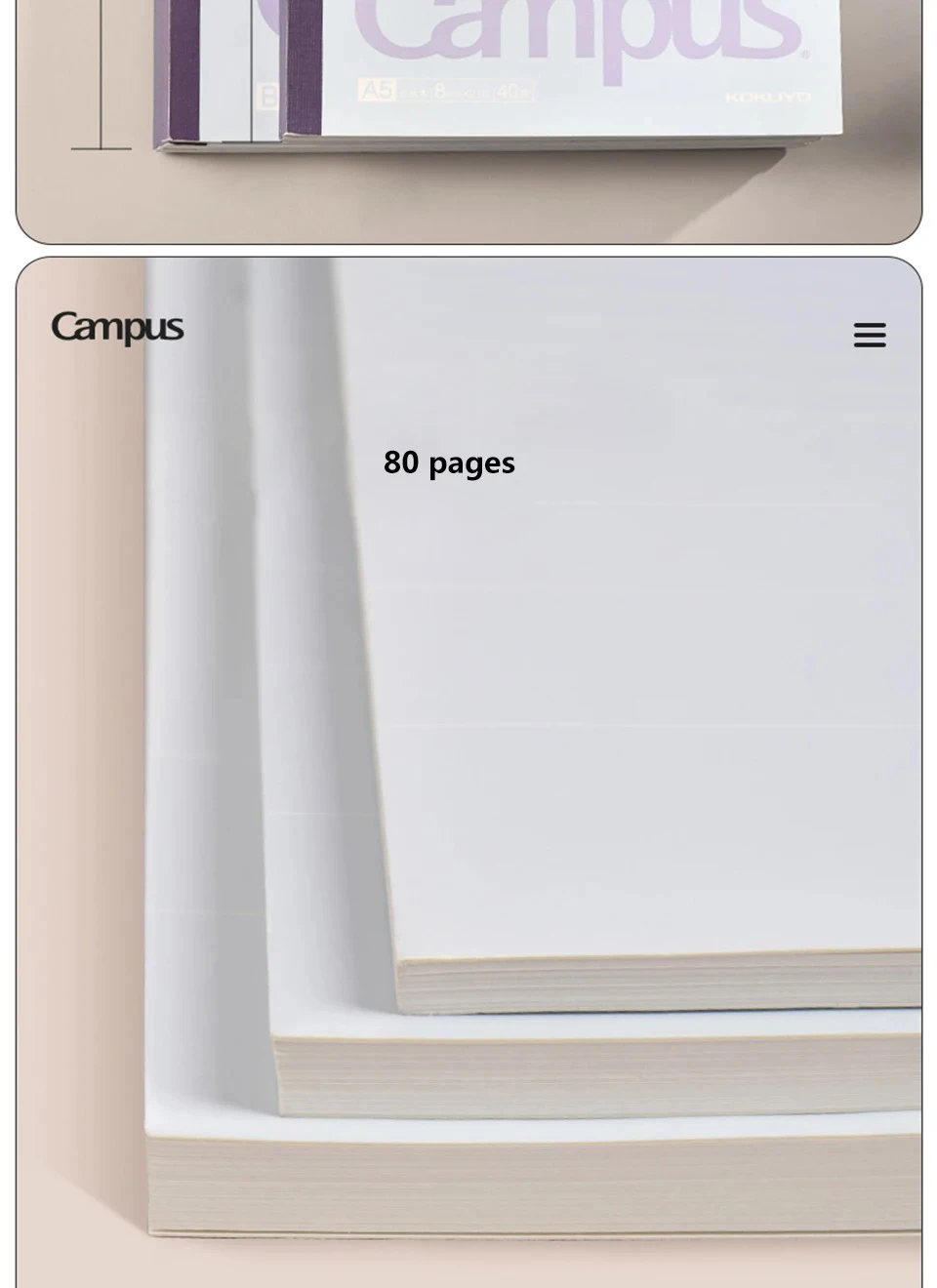 Japan KOKUYO Campus-Notizbuch, 80 Seiten, B5/A5, Skizzenbuch, weiche Oberfläche, kabellose Bindung, horizontale Linie, Schule, Büro, Schreibwaren – Detail 5