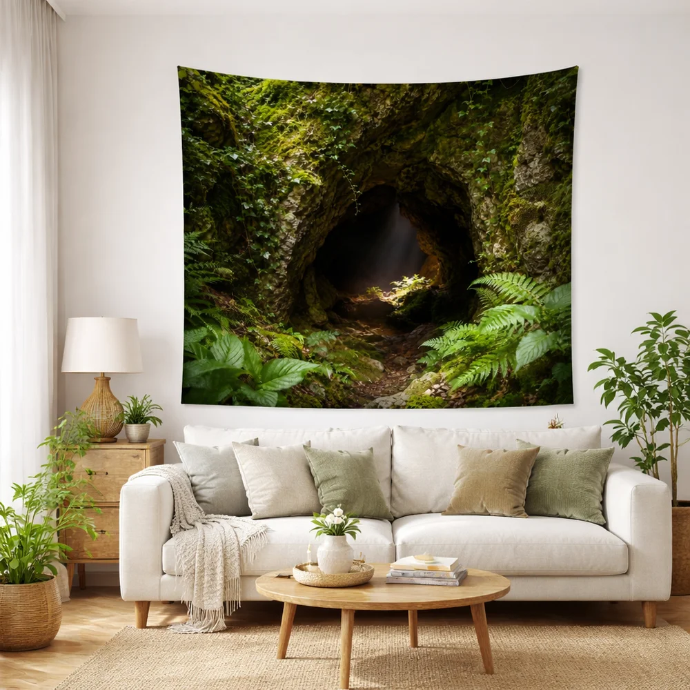 Celestial Trees Tapestry – Dreamy Glowing Landscape, Boho Bedroom Wall Decor