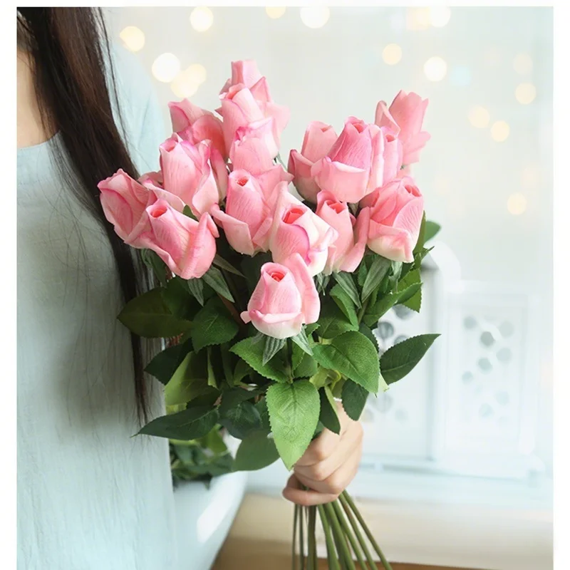 

11pcs Artificial Roses Real Touch Long Rose Wedding Home Decoration Flower Buds Birthday Party Fake Flowers Diy Supplies