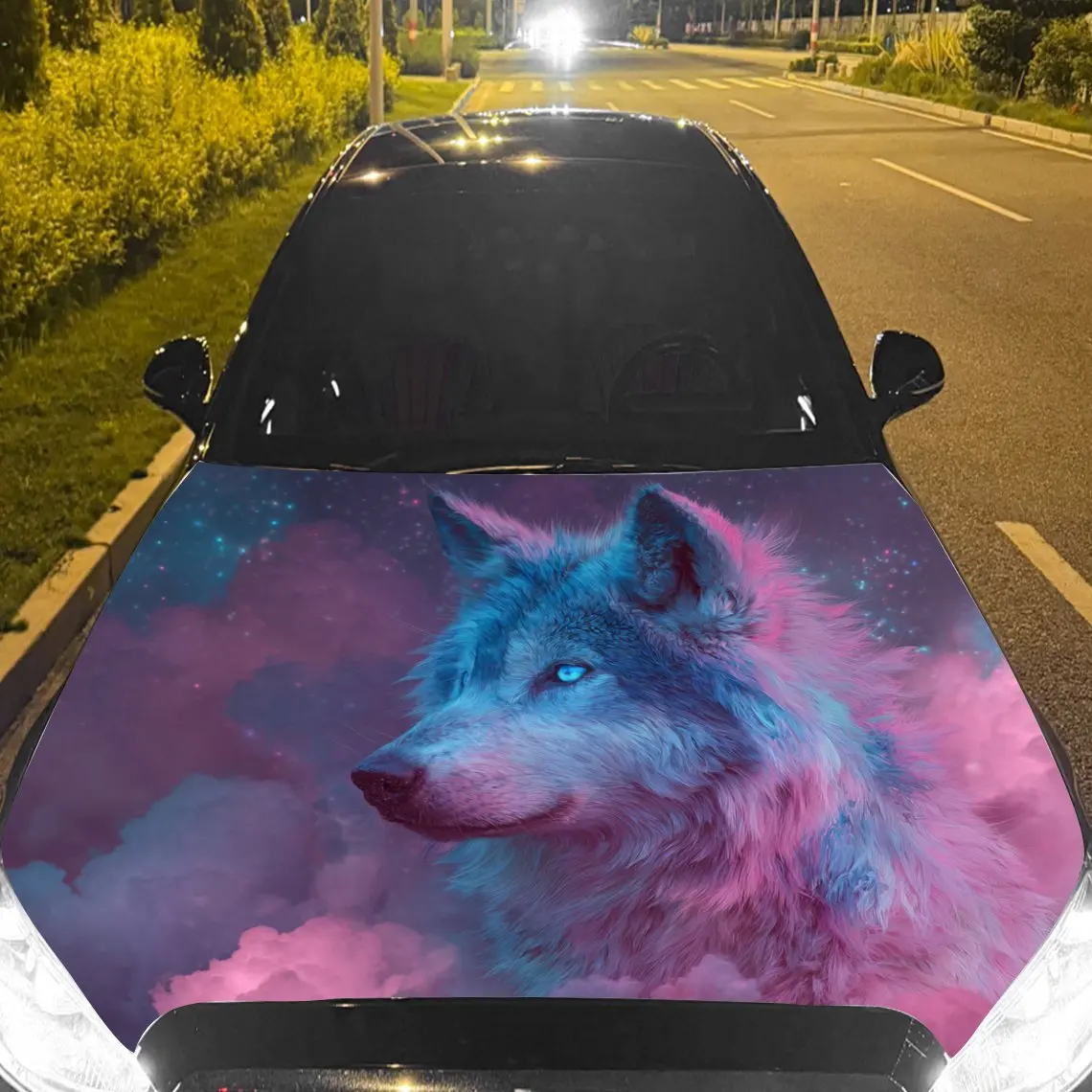 Car Decals A Wolf With Dreamy And Ethereal Charm In A Pink Cloudy Backdrop Car Hood Sticker, Waterproof Self - Adhesive Vinyl Gr