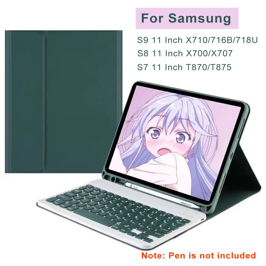 

Wireless Bluetooth Keyboard Case for Samsung Galaxy Tab S9 S8 S7 11inch SM-X710 S6 Lite 10.4 A8 10.5 Leather Tablet Pencil Cover