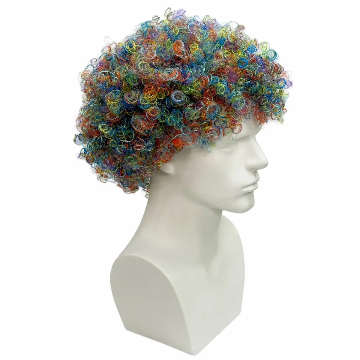 Rainbow Multicolor Short Afro Curly Synthetic Wig Unisex Clown Halloween Party Carnival Cosplay Costume Hairpiece - view 3