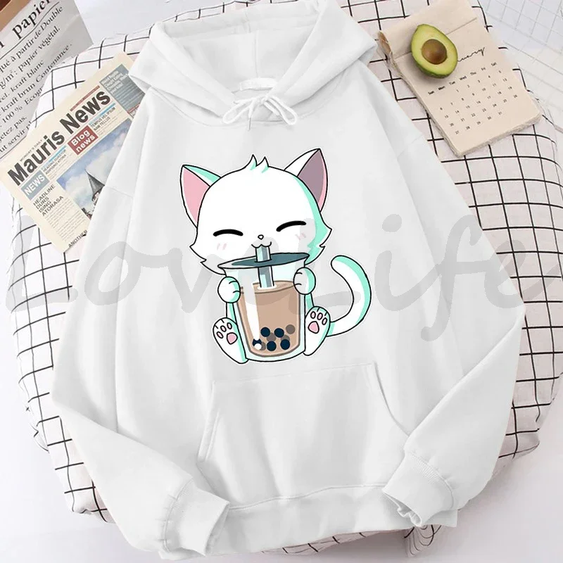 Animals Boba Tea Hoodie Cat Hooded Sweatshirt Harajuku Hoodies Kids boys Pullover Tops Casual Hoody girls Women's Clothes Coats