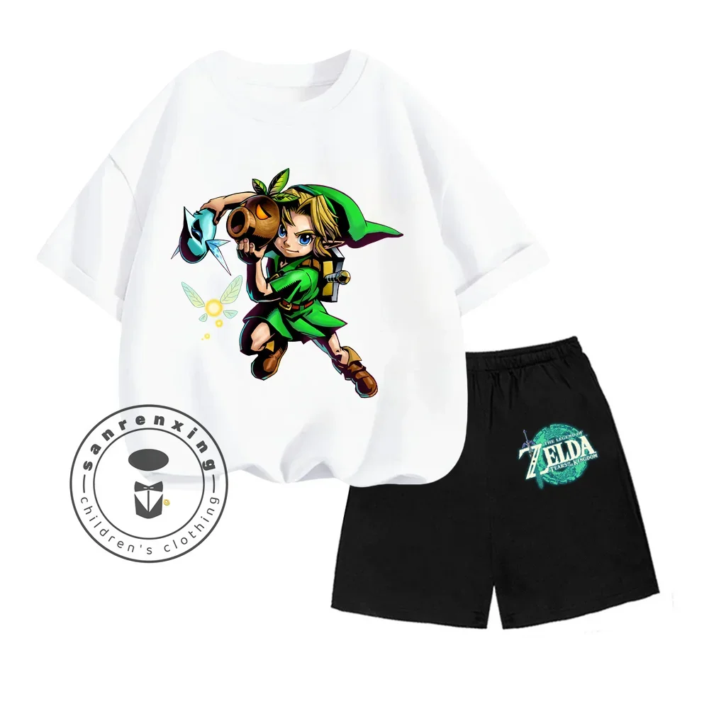 The Legend of Zelda Games Cartoon Print Unique Design O-neck Short Sleeve and Breathable Shorts Children Summer Two-piece Set