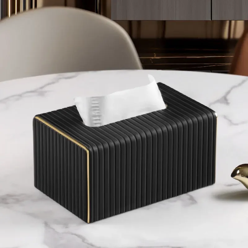 

Exquisite Streak Tissue Box,European Style High Quality Faux Leather Napkin Holder,Paper Storage Container for Living Room Hotel