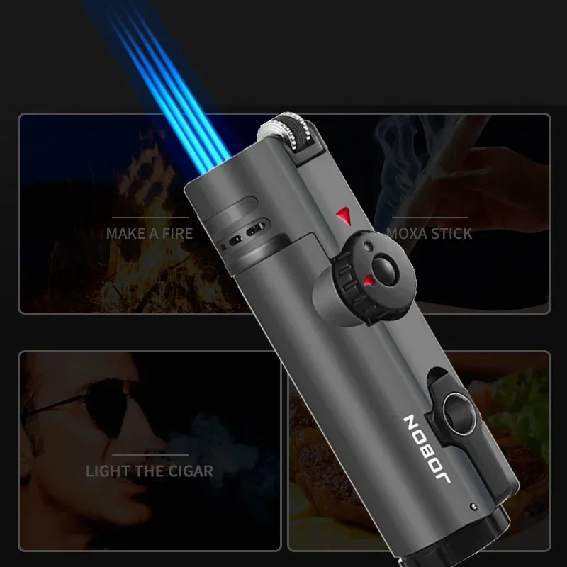 JOBON 4-Torch Jet Windproof Inflatable Lighter Metal Grinding Wheel Flint Lighter Gas Butane Inflatable Gift Cigar Lighter