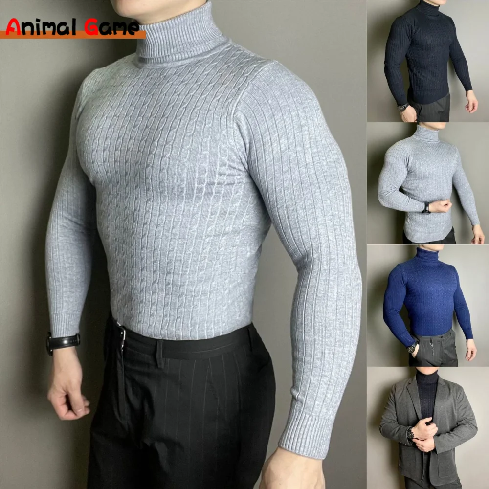 

Winter Turtleneck Warm Sweater Casual Men's Rollneck Knitted Keep Men Jumper Knit Woolen Pullover Sport Outdoor Yoga Top