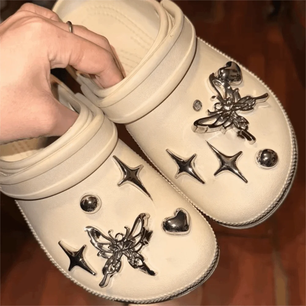 1Set INS Heart Shoe Charms Set Butterfly DIY Hole Shoes Detachable Shoes Accessories Shoe Jewelry Slippers