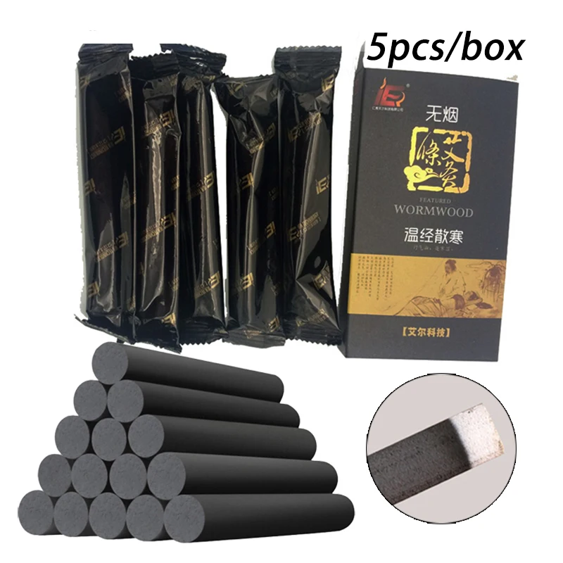 

5PCS Independent Packing Smokeless Pure Black Moxa Roll Stick Mugwort Artemisia Traditional Chinese Detox Moxibustion Relaxation