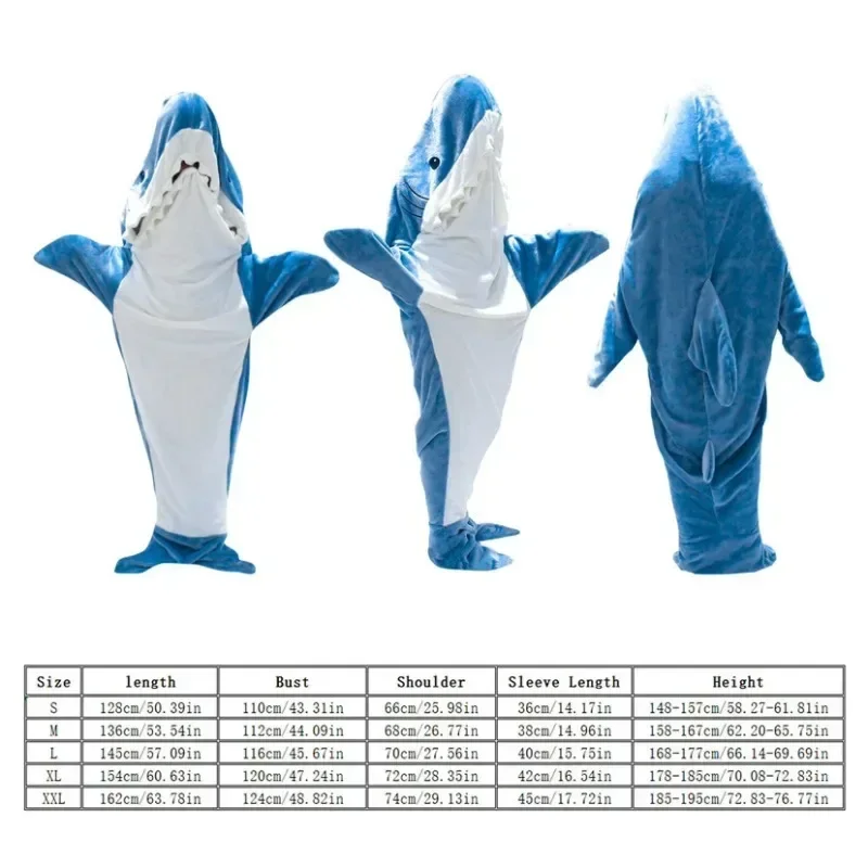 Cartoon Shark Jumpsuit One-piece Home Clothes Pajamas Flannel Shark Sleeping Bag Blankets Couple Clothing Parent-child Clothing