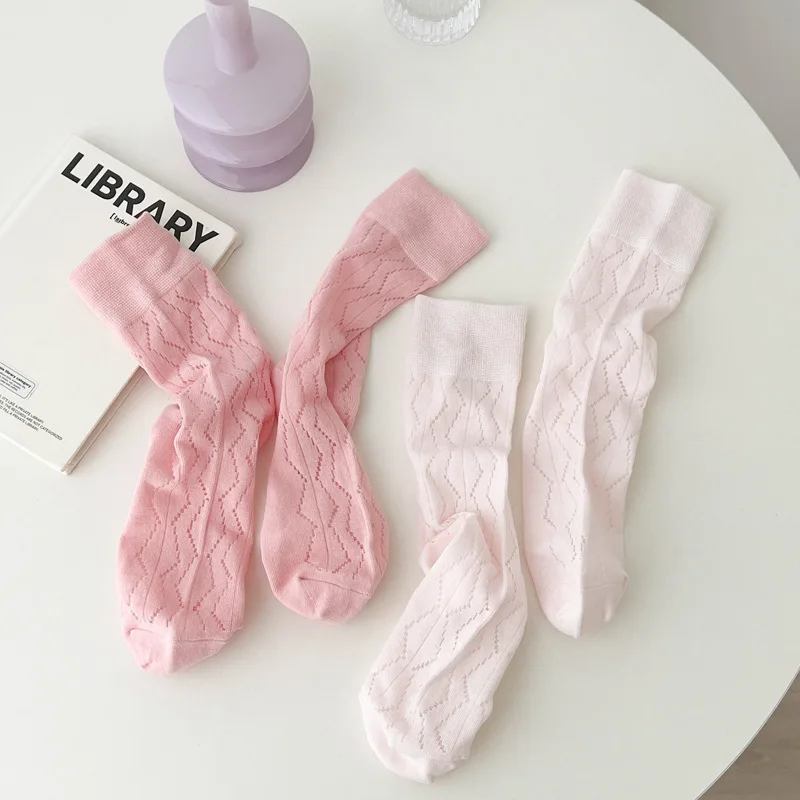 CHAOZHU Japanese Korea Women breathable Hollow rhombus fashion ins lady street snap spring summer cotton 100% socks set 2 pairs