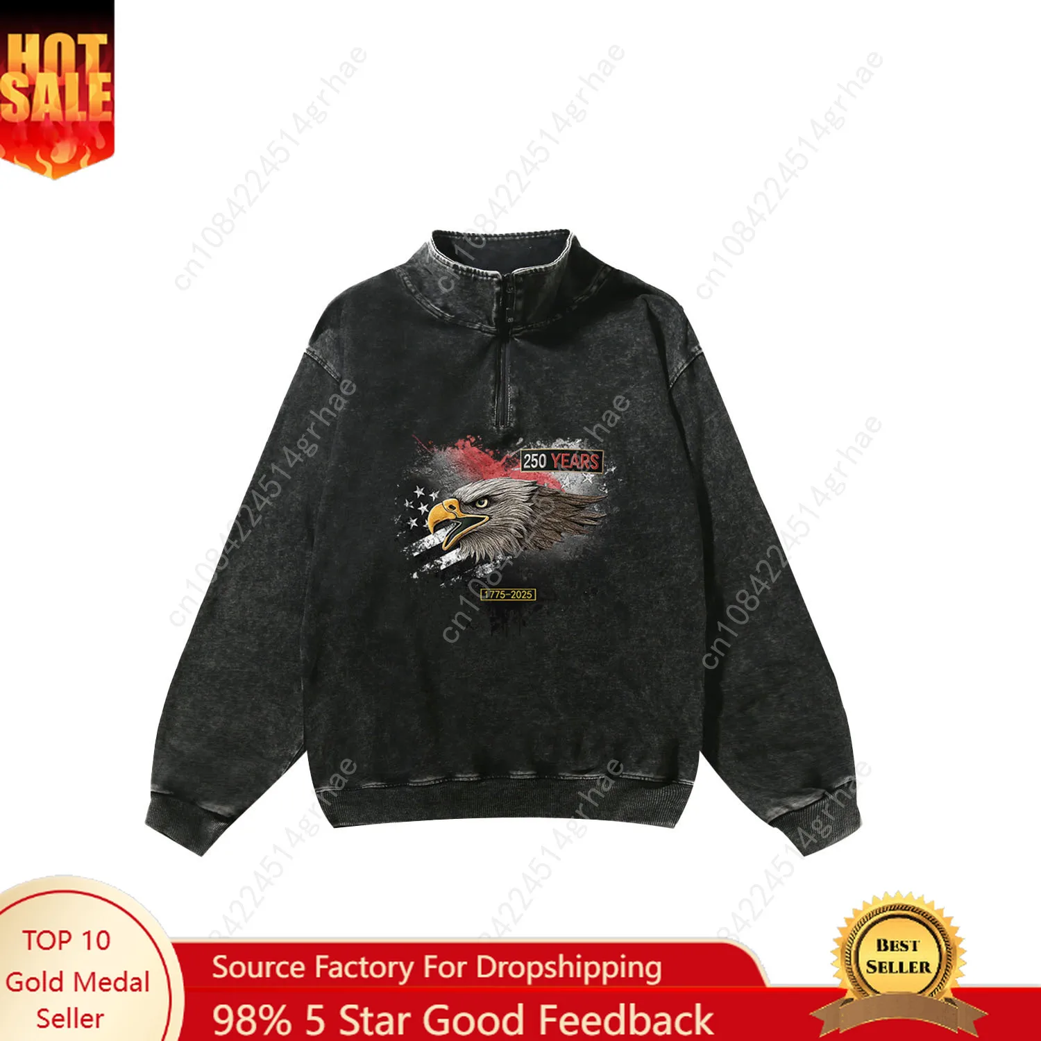 

250 Years America Anniversary 250th Retro Sweatshirt Vintage Pullover Half Zipper Sweatshirt Customized Top Long Sleeved Tshirt