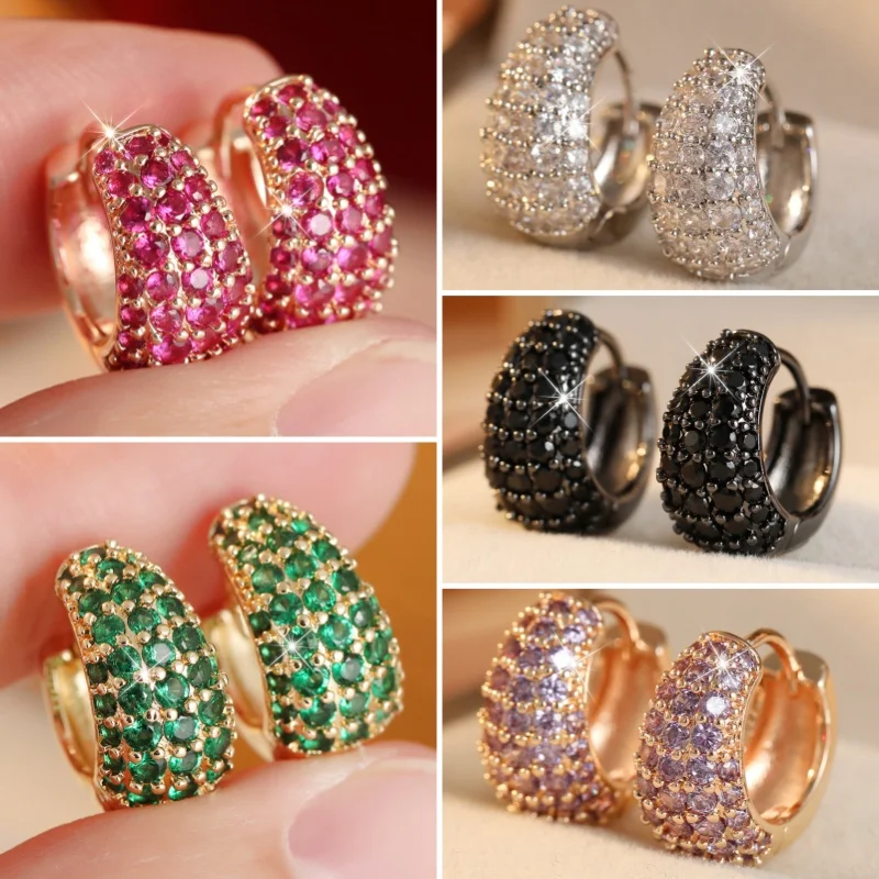 Fashion Luxury Multicolor Synthetic Zirconia Shiny Hoop Earrings Women's Elegant Classic Design Banquet Anniversary Fine Jewelry
