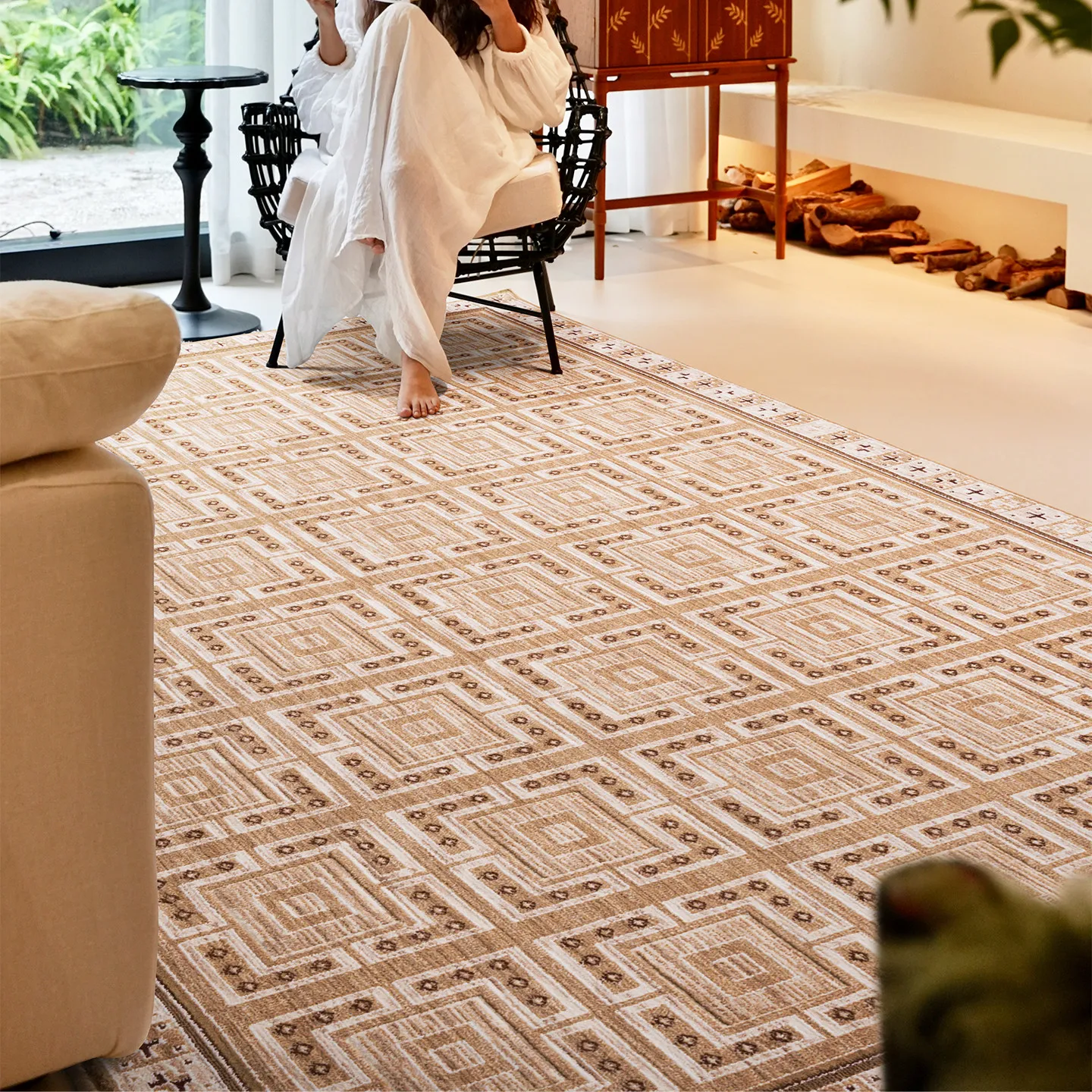 Blending Vintage Living Room Carpet Brown Color Simple Home Decor Rug Carpet Bedroom Soft Thick Study Bedside Mat Large Mat