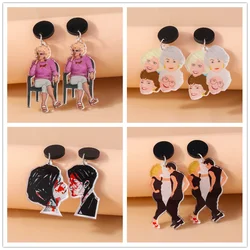 Aihua New Fashion Acrylic Popular Funny Smoking Grandma Earrings for Women Personality Earrings Daily Party Jewelry Gifts