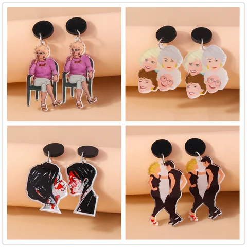 Aihua New Fashion Acrylic Popular Funny Smoking Grandma Earrings for Women Personality Earrings Daily Party Jewelry Gifts