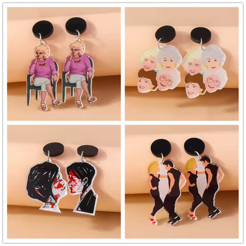 Aihua New Fashion Acrylic Popular Funny Smoking Grandma Earrings for Women Personality Earrings Daily Party Jewelry Gifts