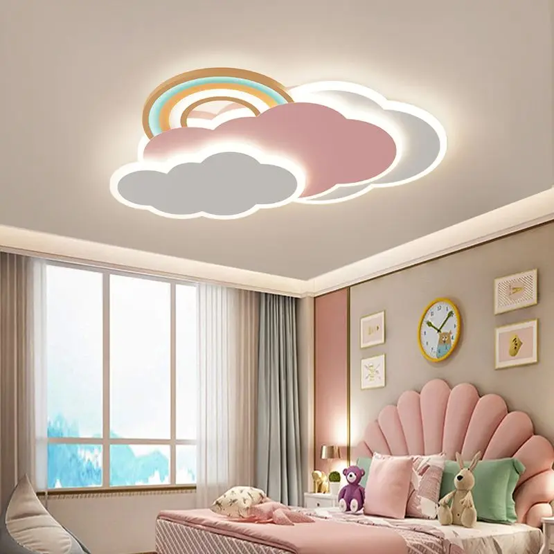 Romantic Rainbow Cloud Ceiling Lamps 50cm 60cm Princess Room Pink Ceiling Light Remote Control Optional Girl Baby Bedroom Lamp