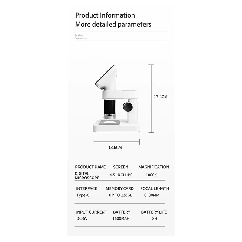 AS96-Children's Electron Microscope High Definition Microscope With Screen Magnifying Glass For Junior High School Students
